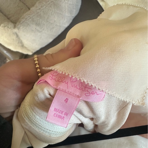 Lily Pulitzer Fulton Dress Butterfly Cream & Gold Lace w/ Sheer Neck - Picture 12 of 13